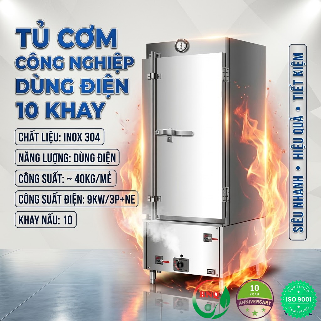 Tủ cơm công nghiệp dùng điện 10 khay BNQ