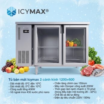 Tủ bàn mát Icymax 2 cánh kính 1200×600