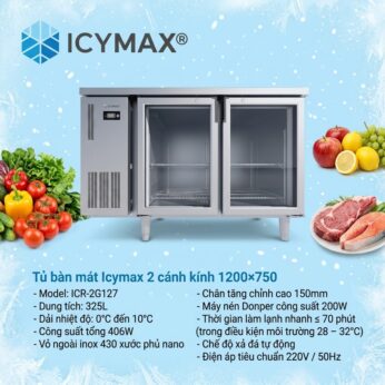 Tủ bàn mát Icymax 2 cánh kính 1200×750
