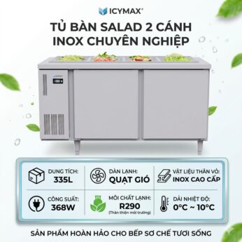 Tủ bàn salad Icymax 2 cánh inox 1200×750