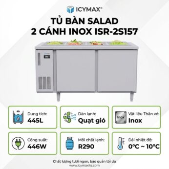Tủ bàn salad Icymax 2 cánh inox 1500×750