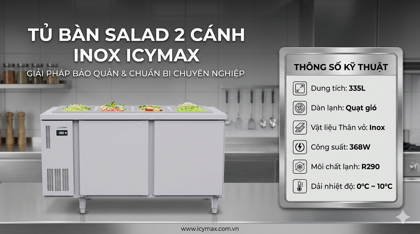 Tủ bàn salad 2 cánh inox Icymax