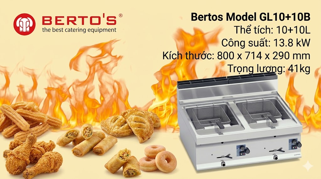 Ưu điểm vượt trội của bếp chiên nhúng gas đôi Bertos