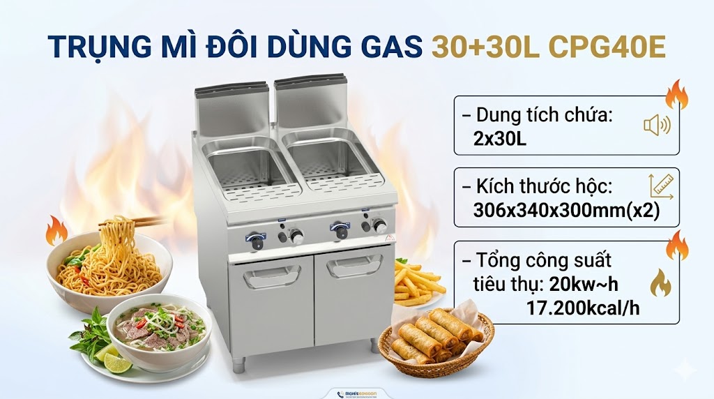 Trụng mì đôi dùng gas 30+30L  Berto’s