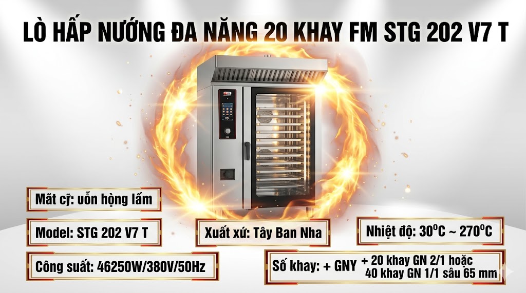 Lò hấp nướng đa năng 20 khay FM STG 202 V7 T