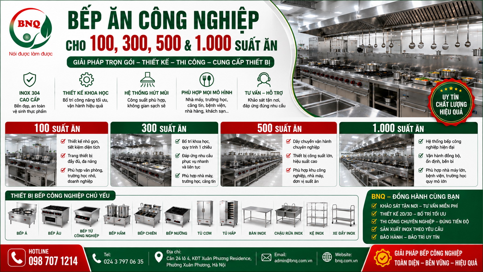 Bếp ăn công nghiệp cho 100, 300, 500 và 1.000 suất ăn – Giải pháp thiết kế tối ưu công năng