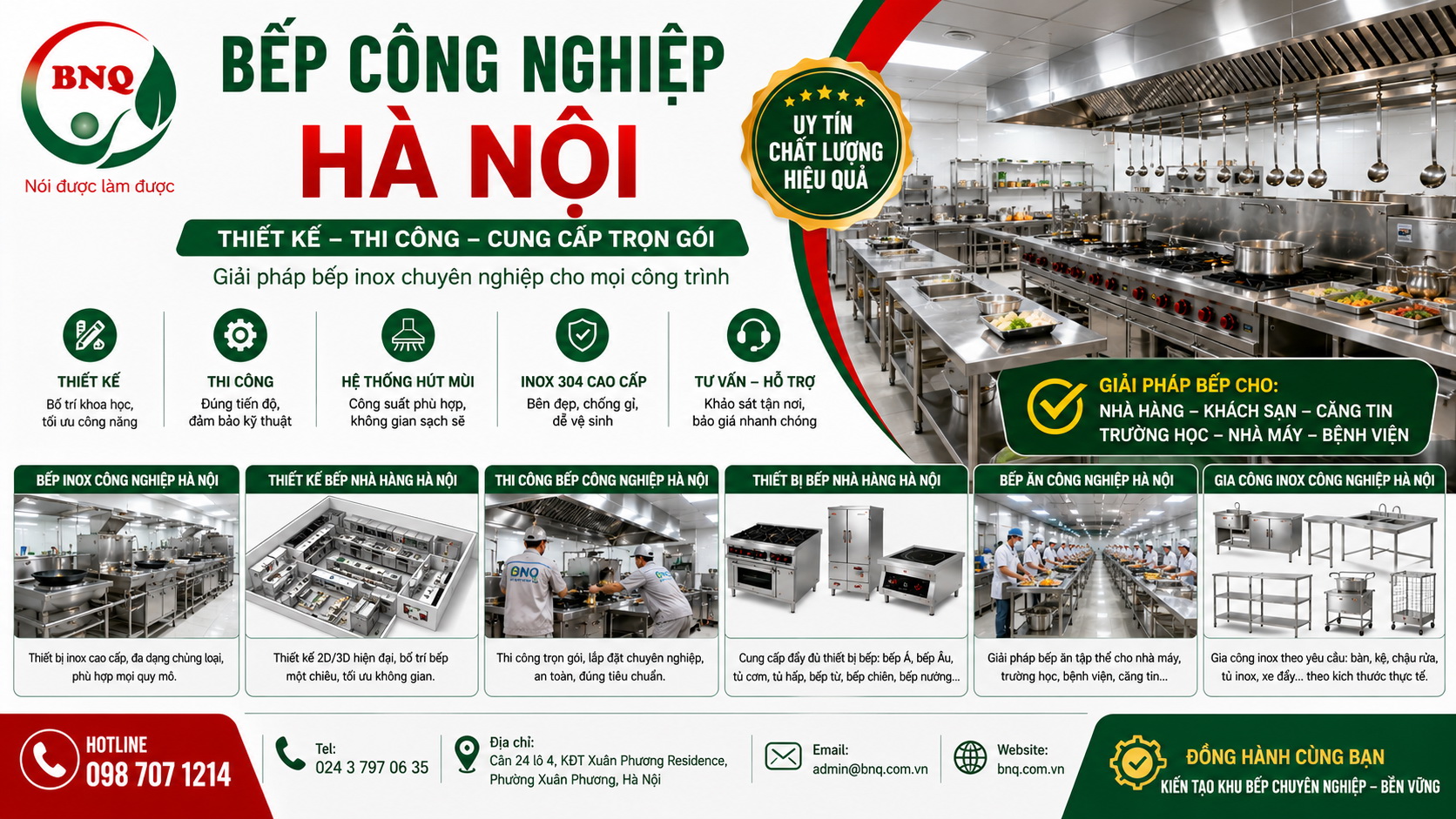 Bếp công nghiệp Hà Nội – Thiết kế, thi công và gia công inox chuyên nghiệp