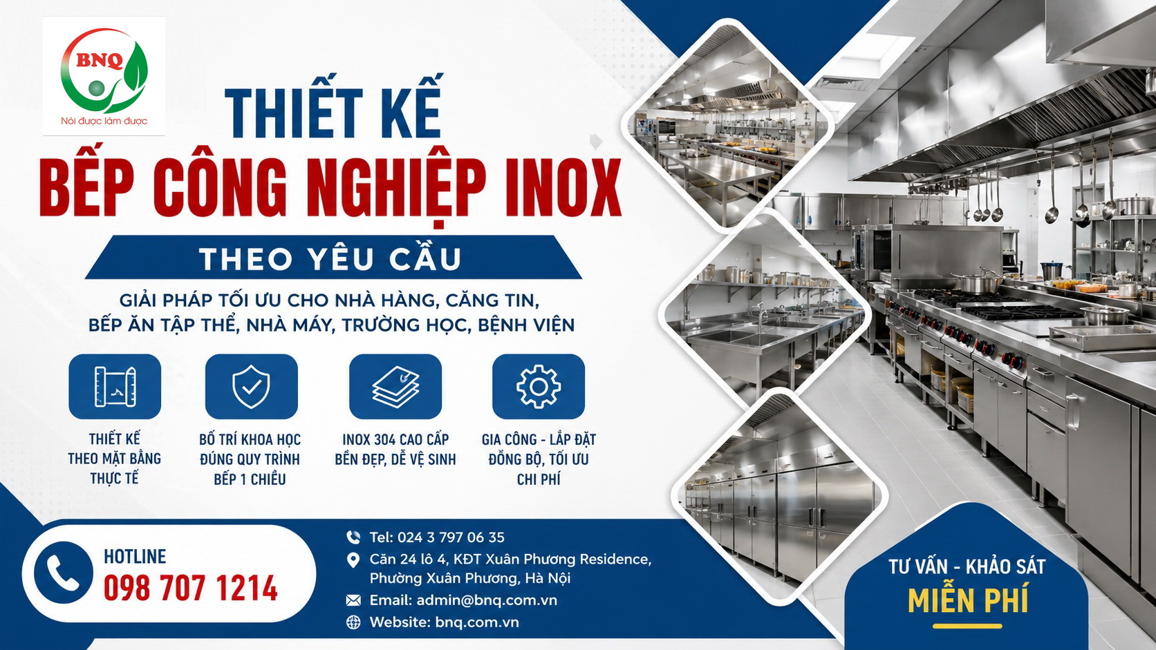 Thiết kế bếp công nghiệp inox theo yêu cầu – Giải pháp tối ưu cho nhà hàng, căng tin và bếp ăn tập thể