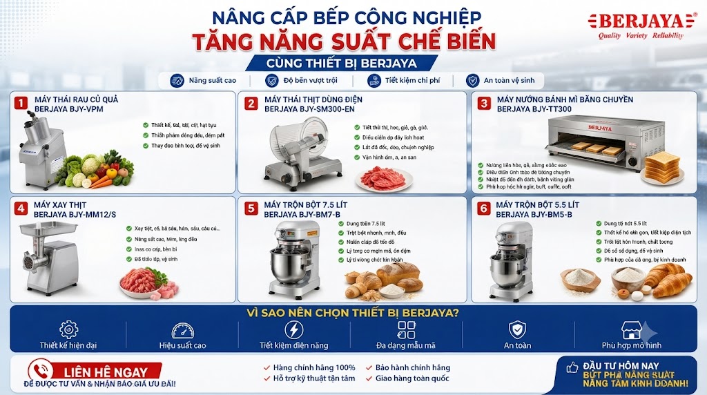 Thiết Bị Bếp Công Nghiệp Berjaya – Giải Pháp Nâng Cao Hiệu Quả Chế Biến Cho Nhà Hàng, Khách Sạn Và Cơ Sở Kinh Doanh